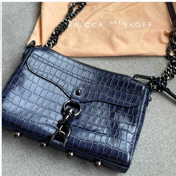 Rebecca Minkoff Midnight Croc-Embossed Crossbody Bag M.A.C midnight blue NWT - Picture 1 of 10